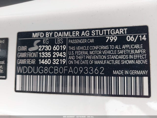 2015 Mercedes-benz S 550 მანქანა იყიდება აუქციონზე, vin: WDDUG8CB0FA093362, აუქციონის ნომერი: 44359387