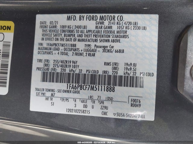 Ford Mustang Gt Premium Fastback 2021 1FA6P8CF7M5111888 Image 9