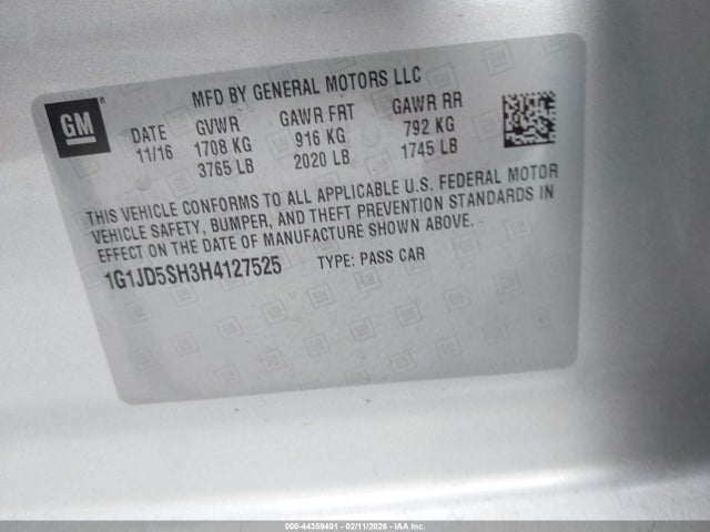 1G1JD5SH3H4127525 Chevrolet Sonic Lt Auto