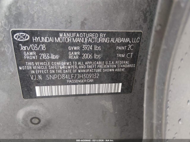 5NPD84LF7JH309132 Hyundai Elantra Value Edition