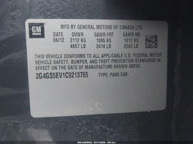 Продажа на аукционе авто 2012 Buick Regal Turbo - Premium 1, vin: 2G4GS5EV1C9213765, номер лота: 44359453