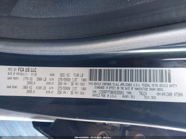 Продаж на аукціоні авто 2019 Ram 1500 Big Horn/lone Star  4x4 6'4 Box, vin: 1C6SRFMT8KN533541, номер лоту: 44359465