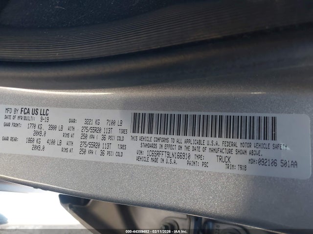 Продаж на аукціоні авто 2020 Ram 1500 Big Horn  4x4 5'7 Box, vin: 1C6SRFFT9LN166910, номер лоту: 44359482