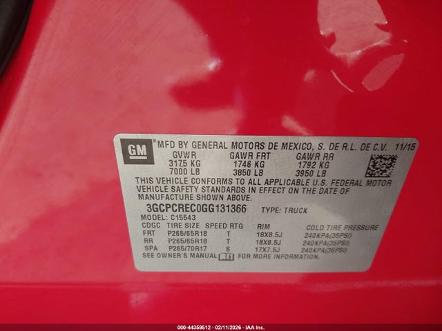 3GCPCREC0GG131366 Chevrolet Silverado 1500 1lt
