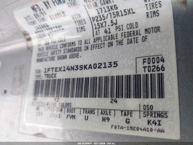 1995 FORD F150 1FTEX14N3SKA02135 Photo 8