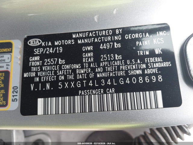 5XXGT4L34LG408698 KIA Optima Lx
