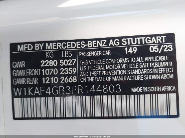 Aukcja sprzedaży 2023 Mercedes-benz C 300 Sedan, vin: W1KAF4GB3PR144803, numer aukcji: 44359587