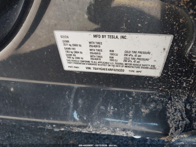 Продаж на аукціоні авто 2024 Tesla Model Y Long Range Dual Motor All-wheel Drive, vin: 7SAYGAEE4RF029320, номер лоту: 44359597