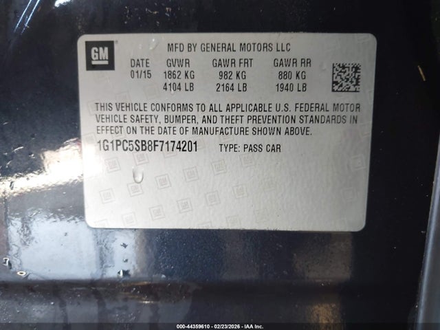 Aukcja sprzedaży 2015 Chevrolet Cruze 1lt Auto, vin: 1G1PC5SB8F7174201, numer aukcji: 44359610