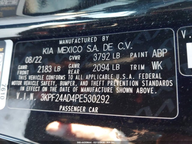 3KPF24AD4PE530292 KIA Forte Lxs