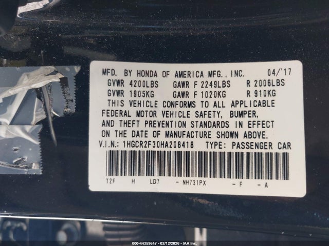 1HGCR2F30HA208418 Honda ACCORD LX