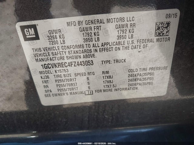 1GCVKREC4FZ443053 Chevrolet Silverado 1500 1lt