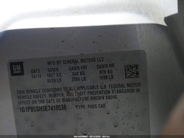 1G1PB5SH3E7418536 Chevrolet Cruze Ls Manual