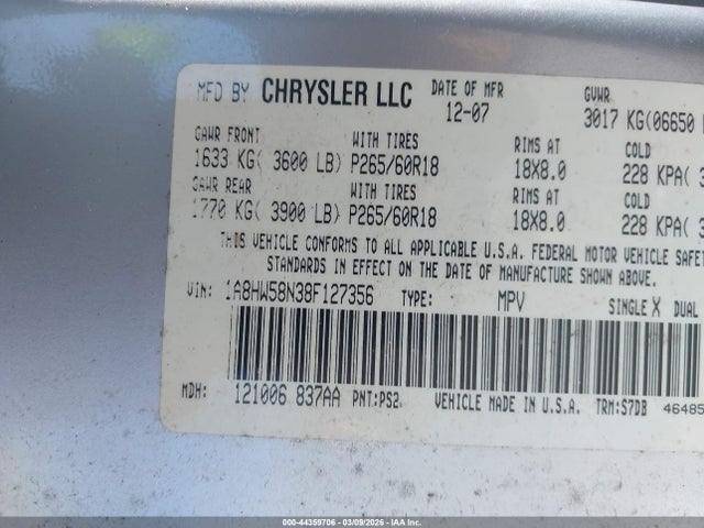 2008 CHRYSLER ASPEN 1A8HW58N38F127356 Photo 8