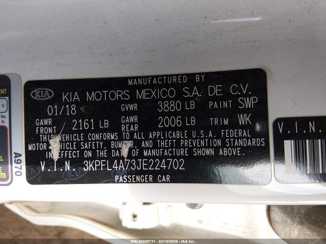 Aukcja sprzedaży 2018 Kia Forte Lx, vin: 3KPFL4A73JE224702, numer aukcji: 44359731