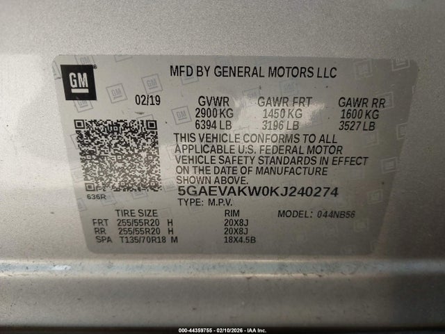 Auction sale of the 2019 Buick Enclave Awd Essence, vin: 5GAEVAKW0KJ240274, lot number: 44359755