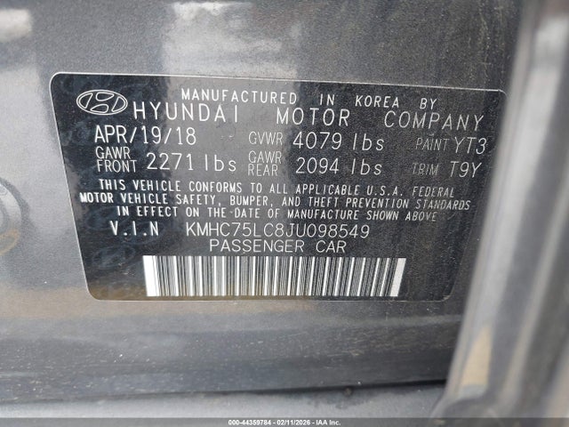 KMHC75LC8JU098549 Hyundai Ioniq Hybrid Sel