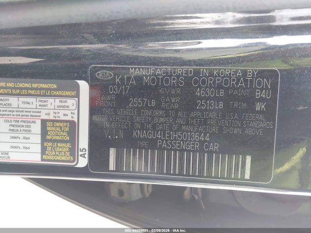 KNAGU4LE1H5013644 KIA Optima Hybrid Ex