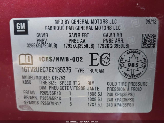 1GTV2UEC7EZ135375 GMC Sierra 1500 Sle