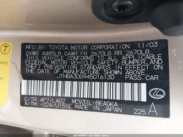 2004 LEXUS ES 330 JTHBA30G945016130 Photo 8