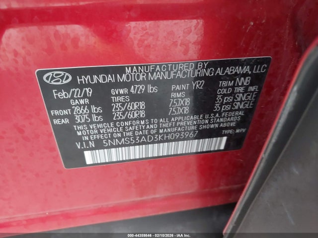 2019 HYUNDAI SANTA FE 5NMS53AD3KH093967 Photo 8