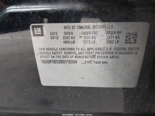 Aukcja sprzedaży 2013 Cadillac Cts Luxury, vin: 1G6DF5E53D0116304, numer aukcji: 44359847