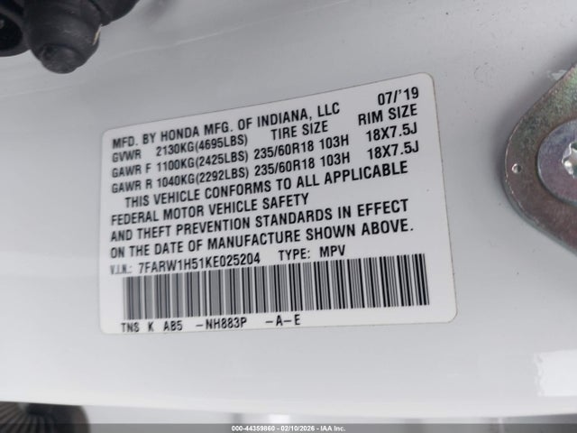 7FARW1H51KE025204 Honda CR-V EX