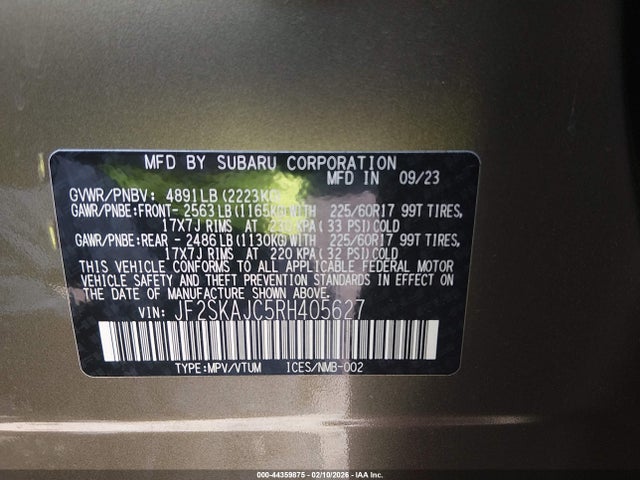 Продаж на аукціоні авто 2024 Subaru Forester Wilderness, vin: JF2SKAJC5RH405627, номер лоту: 44359875