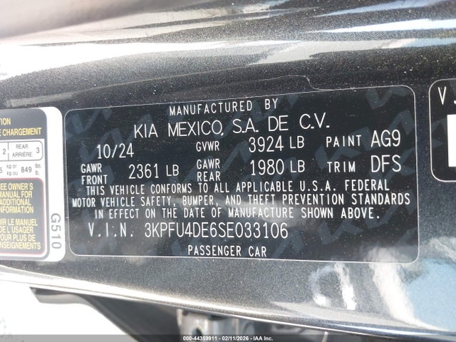 Продаж на аукціоні авто 2025 Kia K4 Ex, vin: 3KPFU4DE6SE033106, номер лоту: 44359911