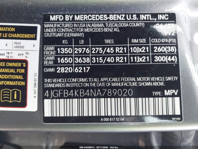 4JGFB4KB4NA789020 Mercedes-Benz Gle 350 4matic