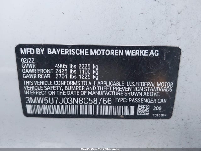 2022 BMW 3 SERIES 3MW5U7J03N8C58766 Photo 8