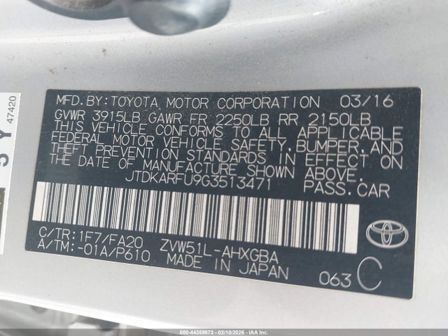 JTDKARFU9G3513471 Toyota Prius Three