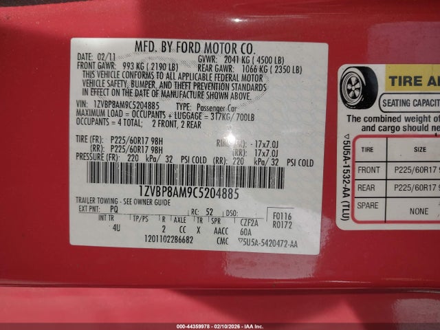 2012 FORD MUSTANG 1ZVBP8AM9C5204885 Photo 8