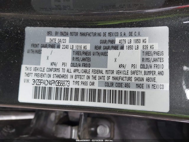 44360001 :رقم المزاد ، 3MZBPACM4PM368873 vin ، 2023 Mazda Mazda3 2.5 S Preferred مزاد بيع