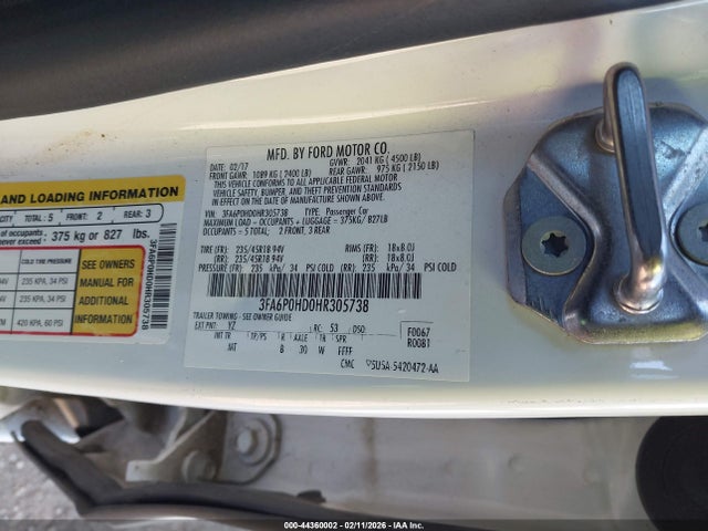 Продажа на аукционе авто 2017 Ford Fusion Se, vin: 3FA6P0HD0HR305738, номер лота: 44360002