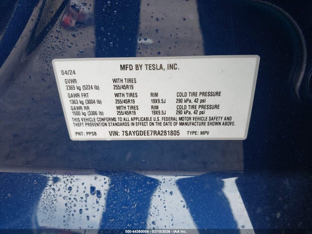 Aukcja sprzedaży 2024 Tesla Model Y Long Range Dual Motor All-wheel Drive, vin: 7SAYGDEE7RA281805, numer aukcji: 44360004
