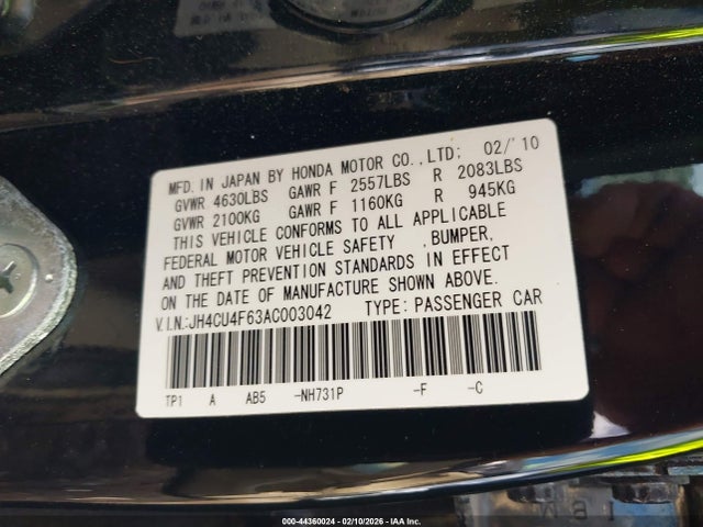 44360024 :رقم المزاد ، JH4CU4F63AC003042 vin ، 2010 Acura Tsx 3.5 مزاد بيع