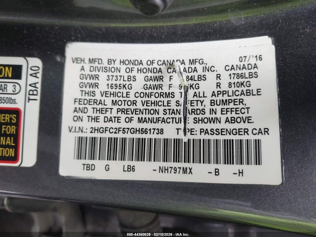 Honda Civic Lx 2016 2HGFC2F57GH561738 Image 9