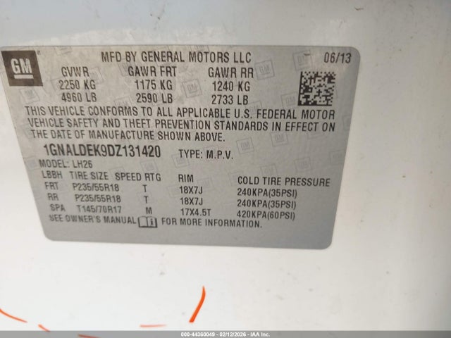 Продажа на аукционе авто 2013 Chevrolet Equinox 1lt, vin: 1GNALDEK9DZ131420, номер лота: 44360049
