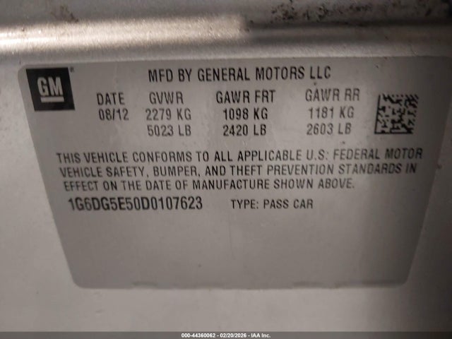 Продаж на аукціоні авто 2013 Cadillac Cts Luxury, vin: 1G6DG5E50D0107623, номер лоту: 44360062