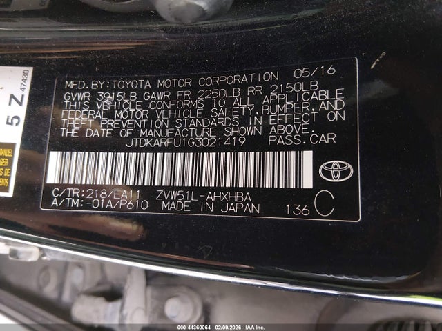2016 TOYOTA PRIUS JTDKARFU1G3021419 Photo 8