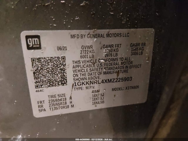 44360068 :رقم المزاد ، 1GKKNRL4XMZ225903 vin ، 2021 Gmc Acadia Awd Sle مزاد بيع