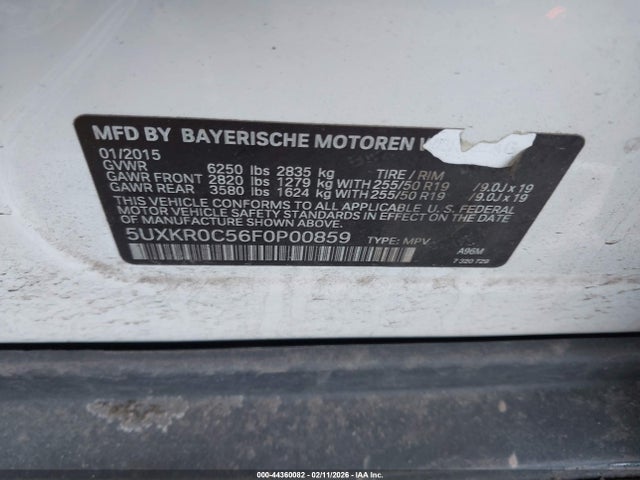 44360082 :رقم المزاد ، 5UXKR0C56F0P00859 vin ، 2015 Bmw X5 Xdrive35i مزاد بيع
