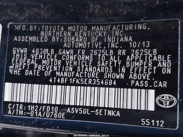 4T4BF1FK5ER354684 Toyota CAMRY LE