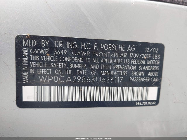 2003 PORSCHE BOXSTER WP0CA29863U623117 Photo 8