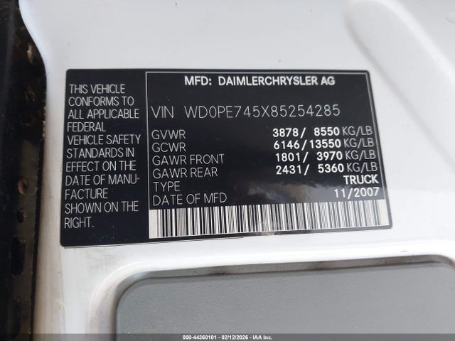 Продаж на аукціоні авто 2008 Dodge Sprinter Van 2500, vin: WD0PE745X85254285, номер лоту: 44360101