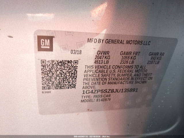 Aukcja sprzedaży 2018 Buick Lacrosse Essence, vin: 1G4ZP5SZ8JU135891, numer aukcji: 44360118