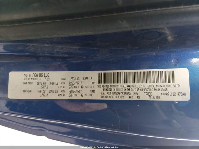 Продаж на аукціоні авто 2019 Ram 1500 Classic Tradesman  4x2 6'4 Box, vin: 3C6JR6AG6KG635920, номер лоту: 44360126