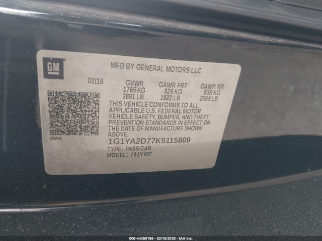 Aukcja sprzedaży 2019 Chevrolet Corvette Stingray, vin: 1G1YA2D77K5115809, numer aukcji: 44360166