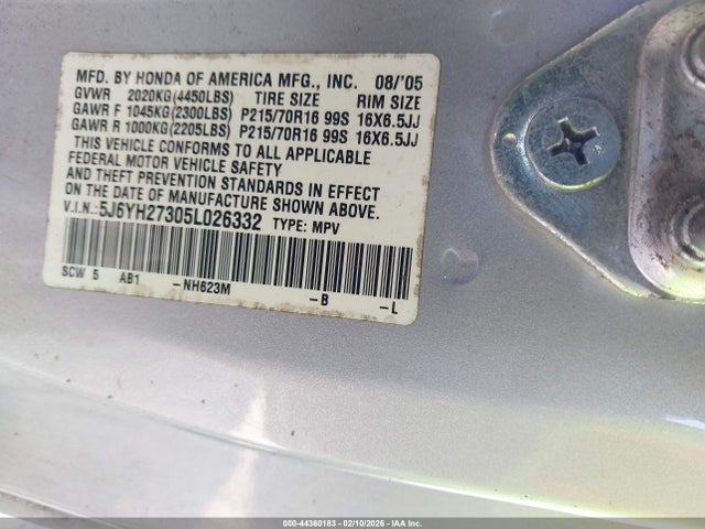 2005 HONDA ELEMENT 5J6YH27305L026332 Photo 8